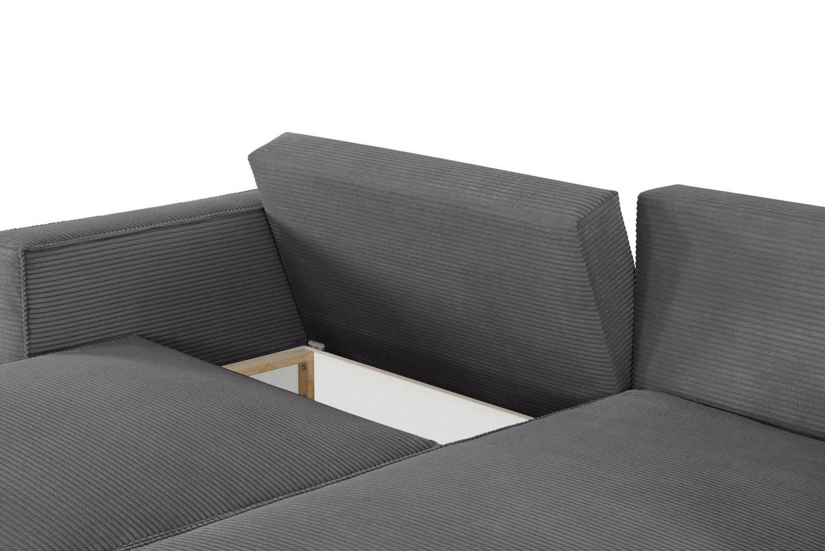 ECKSOFA in Feincord Dunkelgrau  - Dunkelgrau/Schwarz, KONVENTIONELL, Kunststoff/Textil (242/151cm) - Carryhome