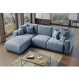 ECKSOFA in Samt Blau  - Chromfarben/Blau, KONVENTIONELL, Kunststoff/Textil (195/293cm) - Carryhome