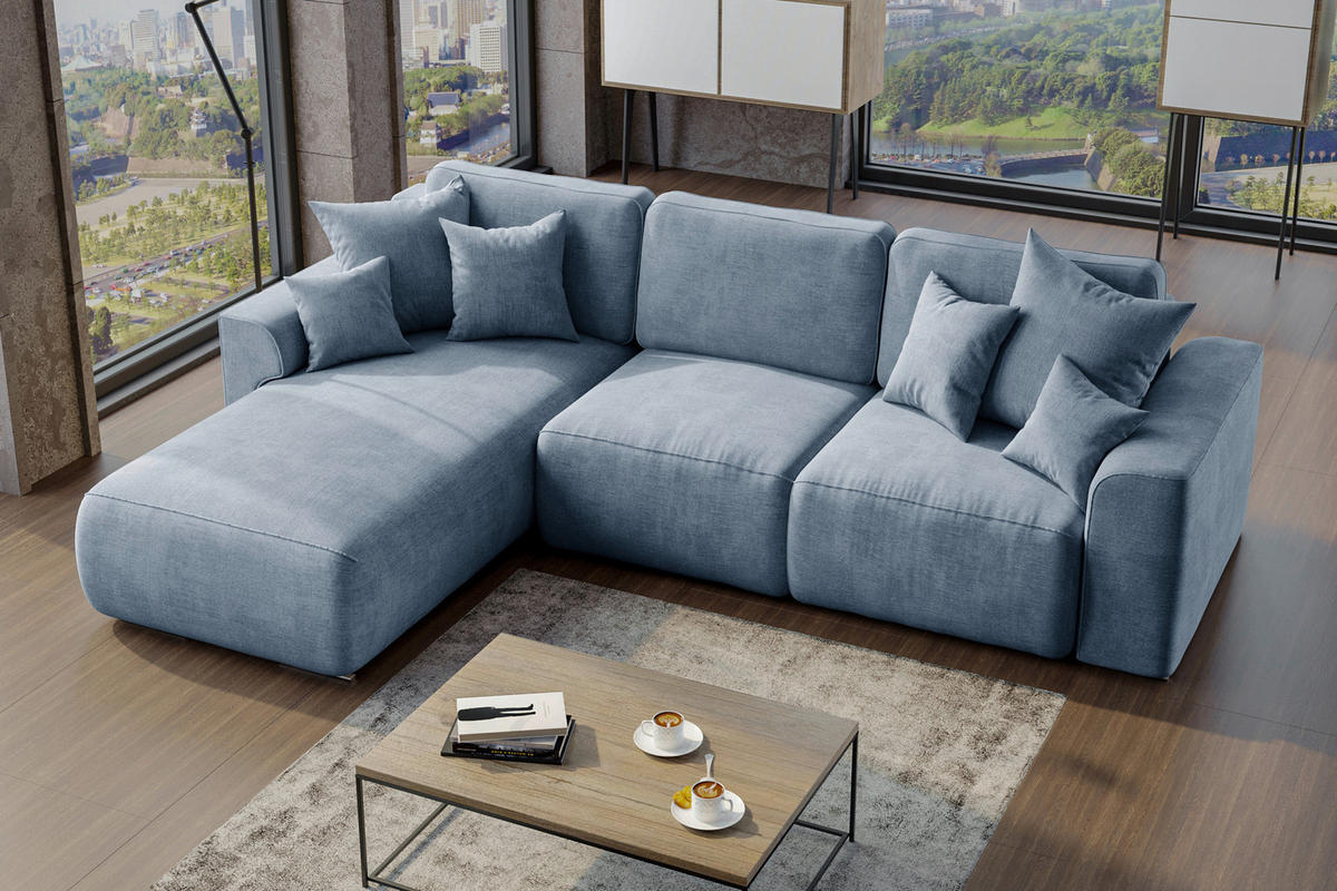 ECKSOFA in Samt Blau  195/293 cm  - Chromfarben/Blau, KONVENTIONELL, Kunststoff/Textil (195/293cm) - Carryhome