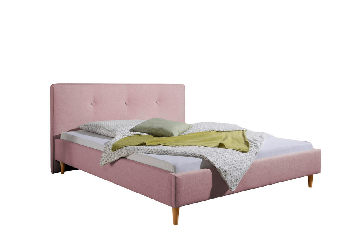 POLSTERBETT 160/200 cm,  in Rosa,  - Rosa/Naturfarben, MODERN, Holz/Textil (160/200cm) - Livetastic