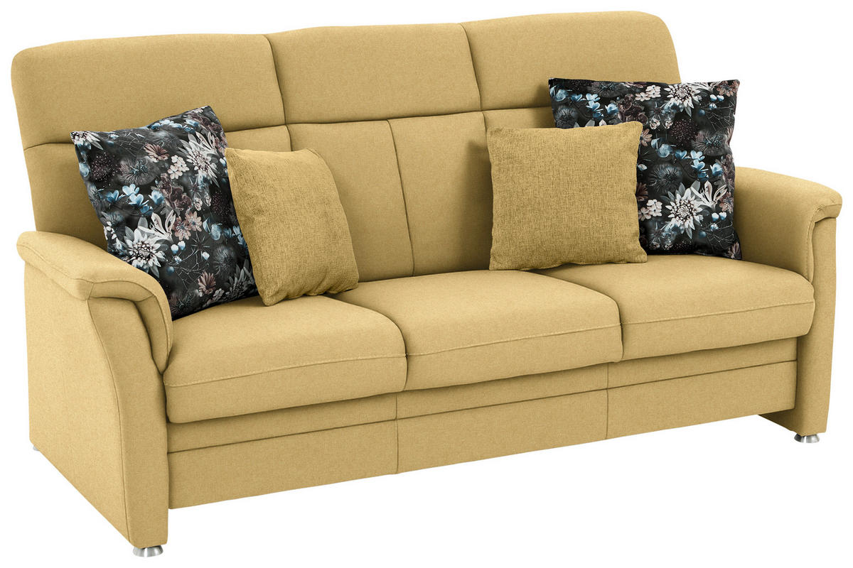 3-SITZER-SOFA Flachgewebe Gelb  - Gelb/Alufarben, Konventionell, Textil/Metall (194/100/89cm) - Beldomo Comfort