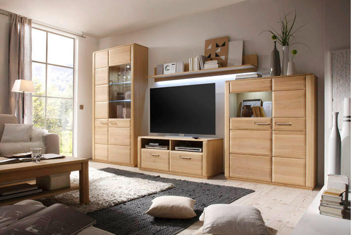 WOHNWAND  in Eichefarben  357/209/51 cm  - Eichefarben, Design, Glas/Holz (357/209/51cm) - Livetastic
