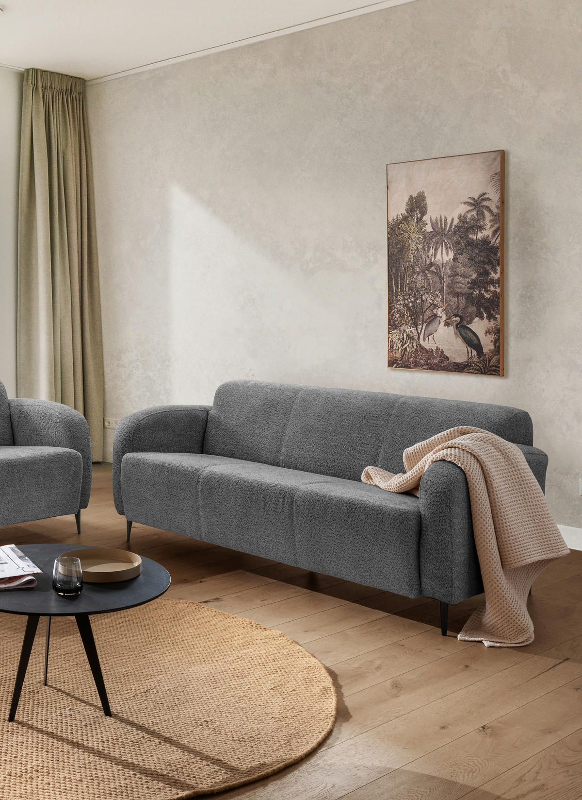 3-SITZER-SOFA in Bouclé Anthrazit  - Anthrazit/Schwarz, MODERN, Textil/Metall (180/76/90cm) - Livetastic