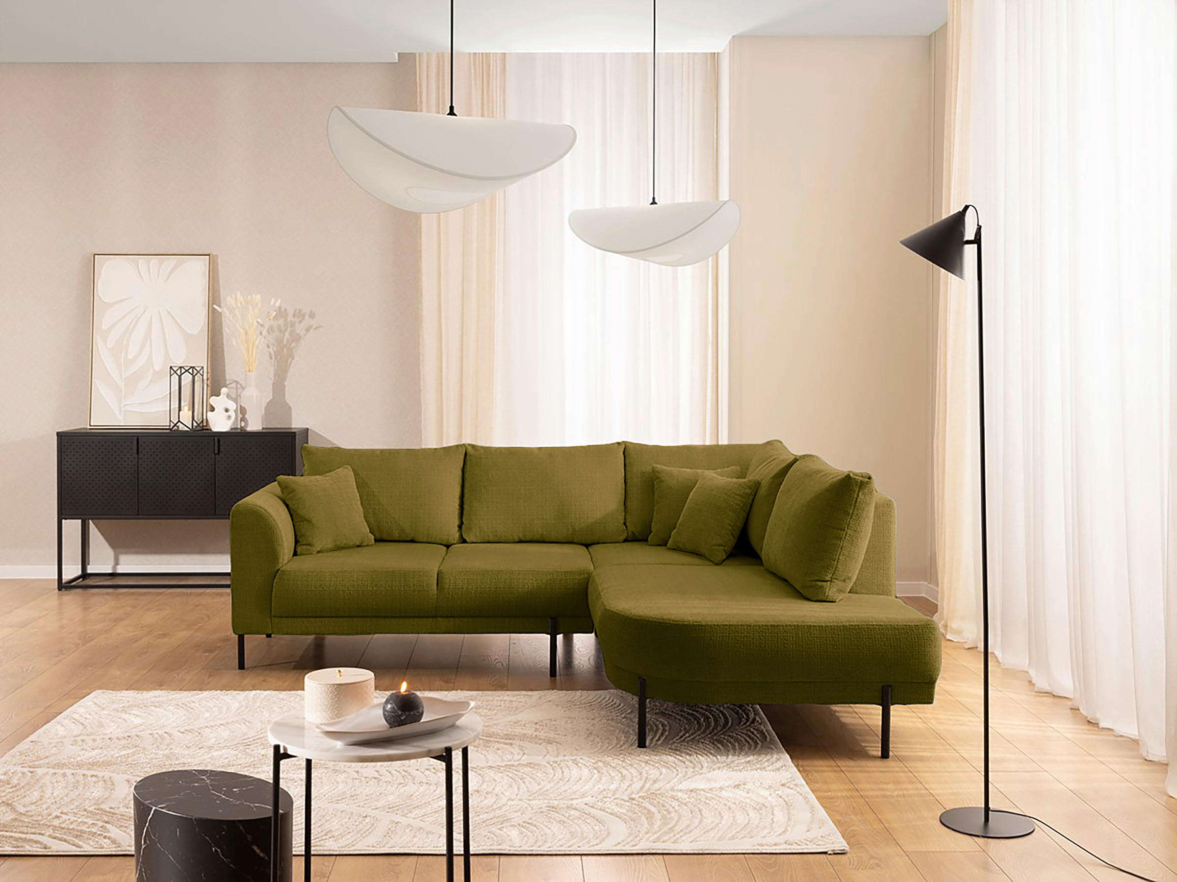 ECKSOFA Mauris in Chenille Grün Rückenkissen  233/200 cm  - Schwarz/Grün, Design, Kunststoff/Textil (233/200cm) - Livetastic