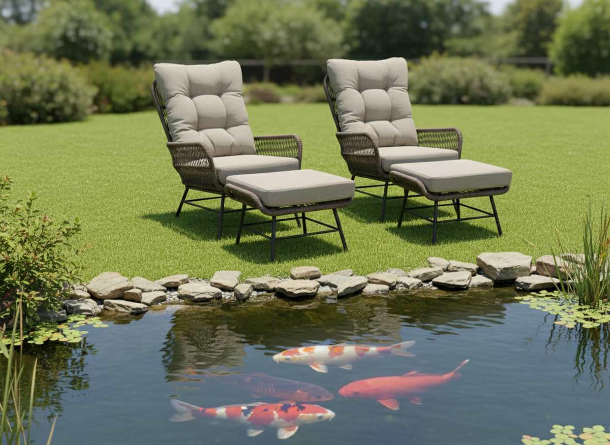 GARTENSESSEL-SET Metall, Textil Anthrazit, Champagner  - Champagner/Anthrazit, Modern, Textil/Metall (72/96/139cm) - Tierra Outdoor