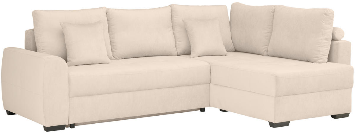ECKSOFA inkl. Funktionen Creme Cord  - Creme/Schwarz, Design, Kunststoff/Textil (265/182cm) - Stylife