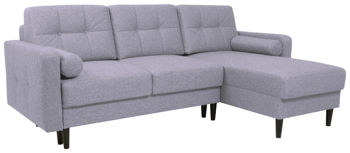 ECKSOFA in Flachgewebe Hellgrau  - Hellgrau/Schwarz, Konventionell, Holz/Textil (223/157cm) - MID.YOU