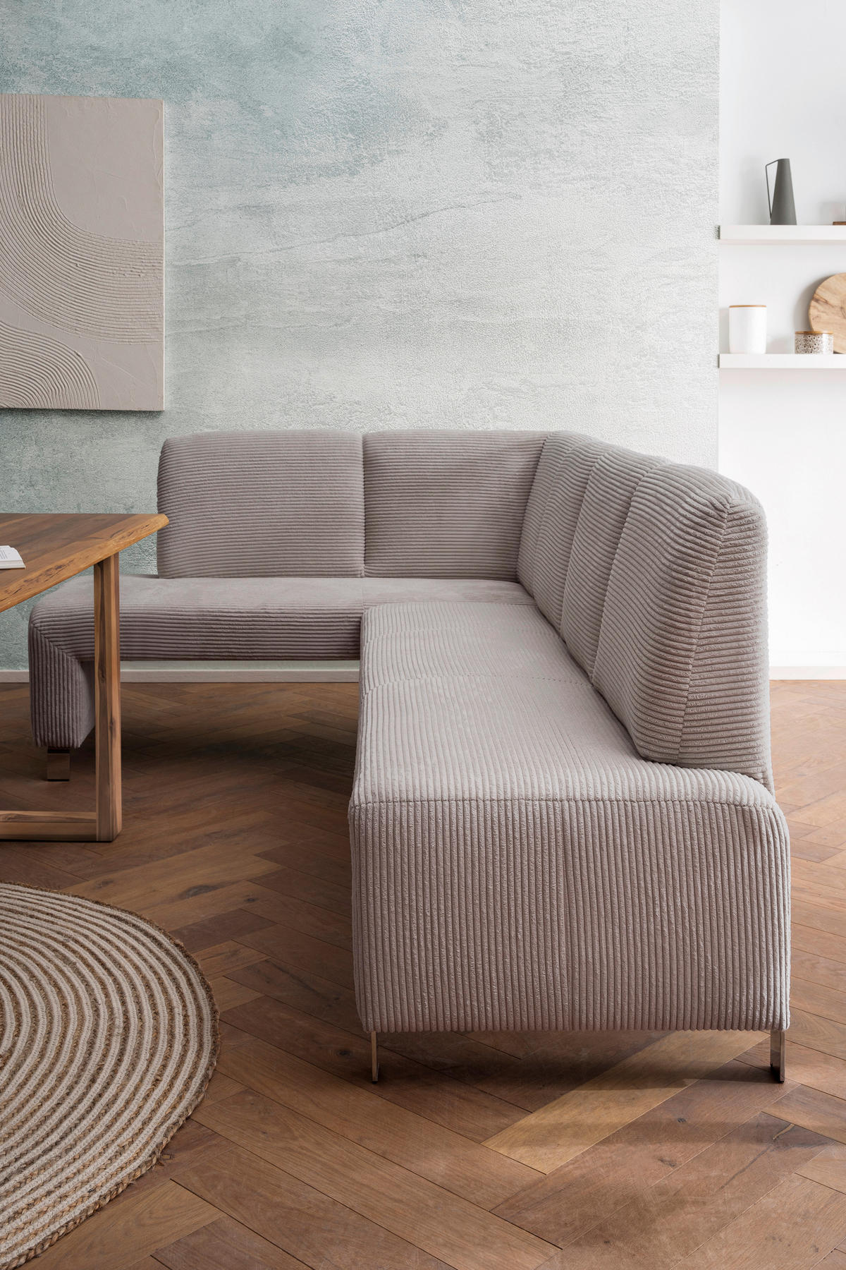 KLUPA KUTNA  svijetlo smeđa, cappuccino  drvo, tekstil, drvni materijal      - srebrne boje/svijetlo smeđa, Moderno, drvni materijal/drvo (244/157cm) - Livetastic