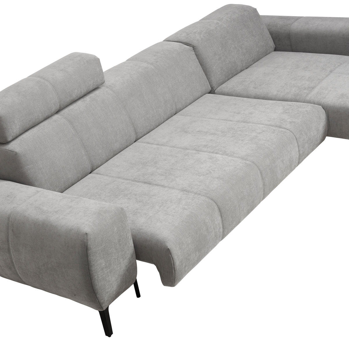 ECKSOFA in Chenille Grau  - Schwarz/Grau, Design, Textil/Metall (311/167cm) - Xora