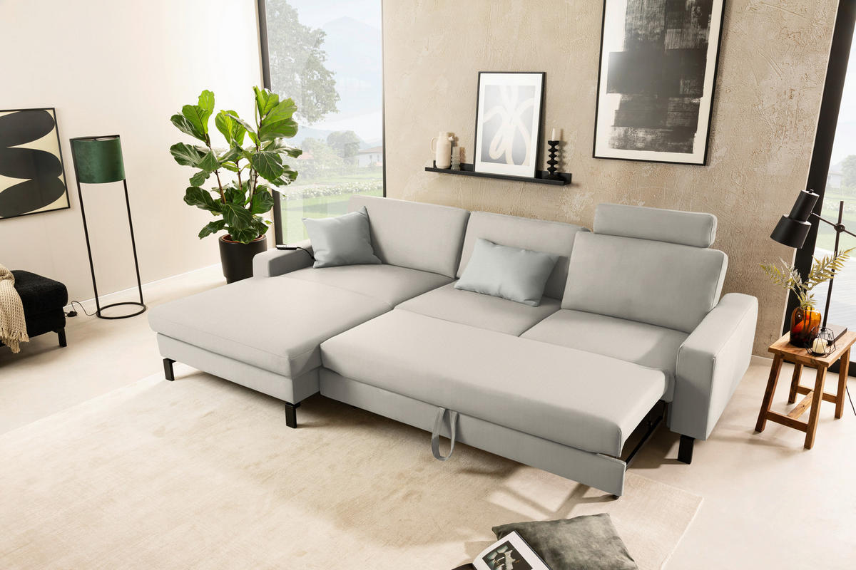 ECKSOFA Cord Naturfarben  - Schwarz/Naturfarben, Design, Textil/Metall (185/298cm) - Pure Home Lifestyle
