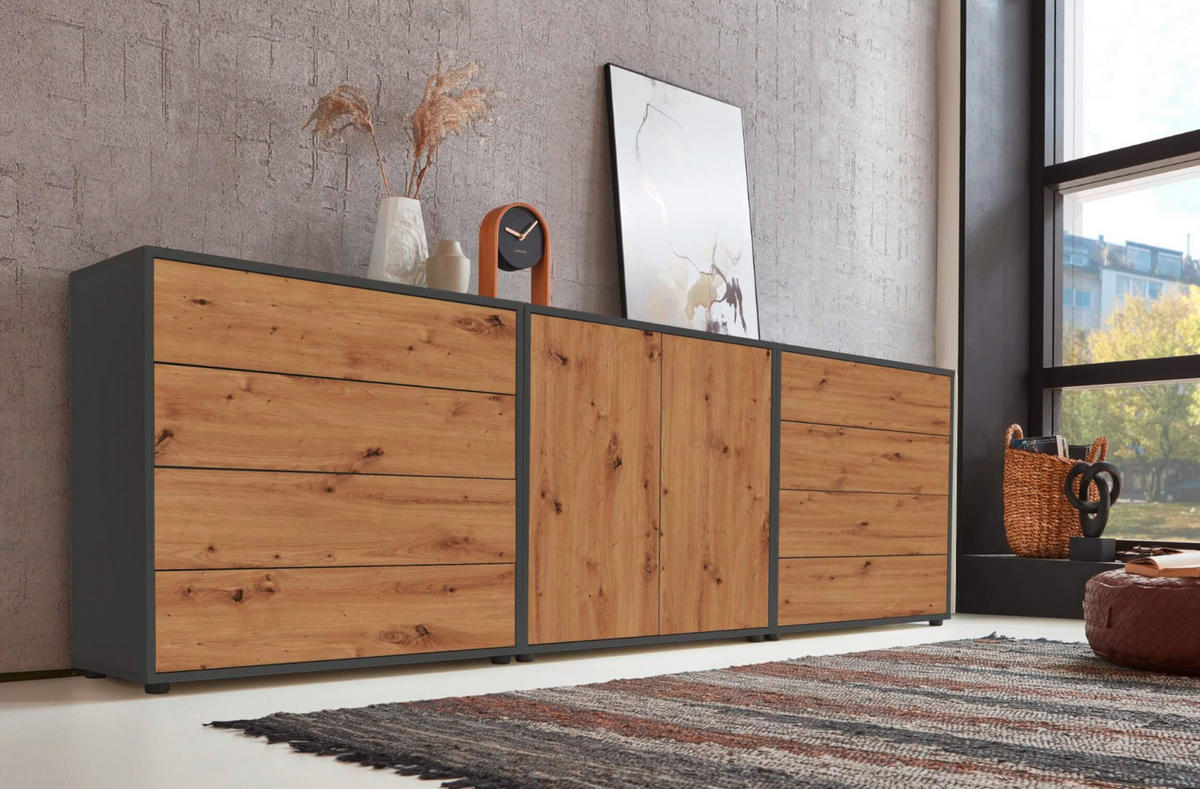 SIDEBOARD Mailand Set 4  in 237/73/33 cm  - Anthrazit/Schwarz, MODERN, Holzwerkstoff/Kunststoff (237/73/33cm) - MID.YOU