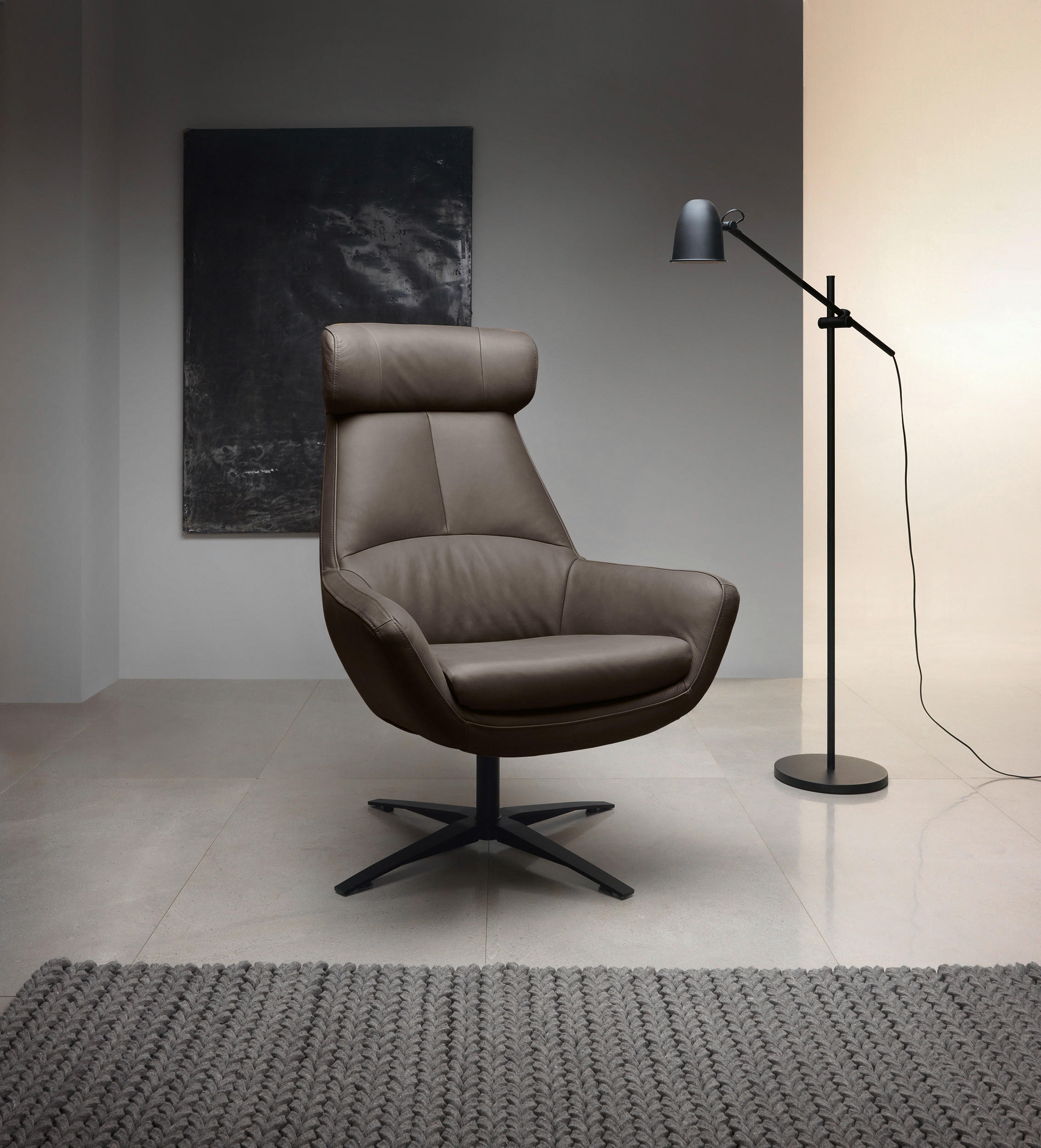 SESSEL Echtleder Grau    - Schwarz/Grau, MODERN, Leder/Metall (81/112/83cm) - Trendmanufaktur