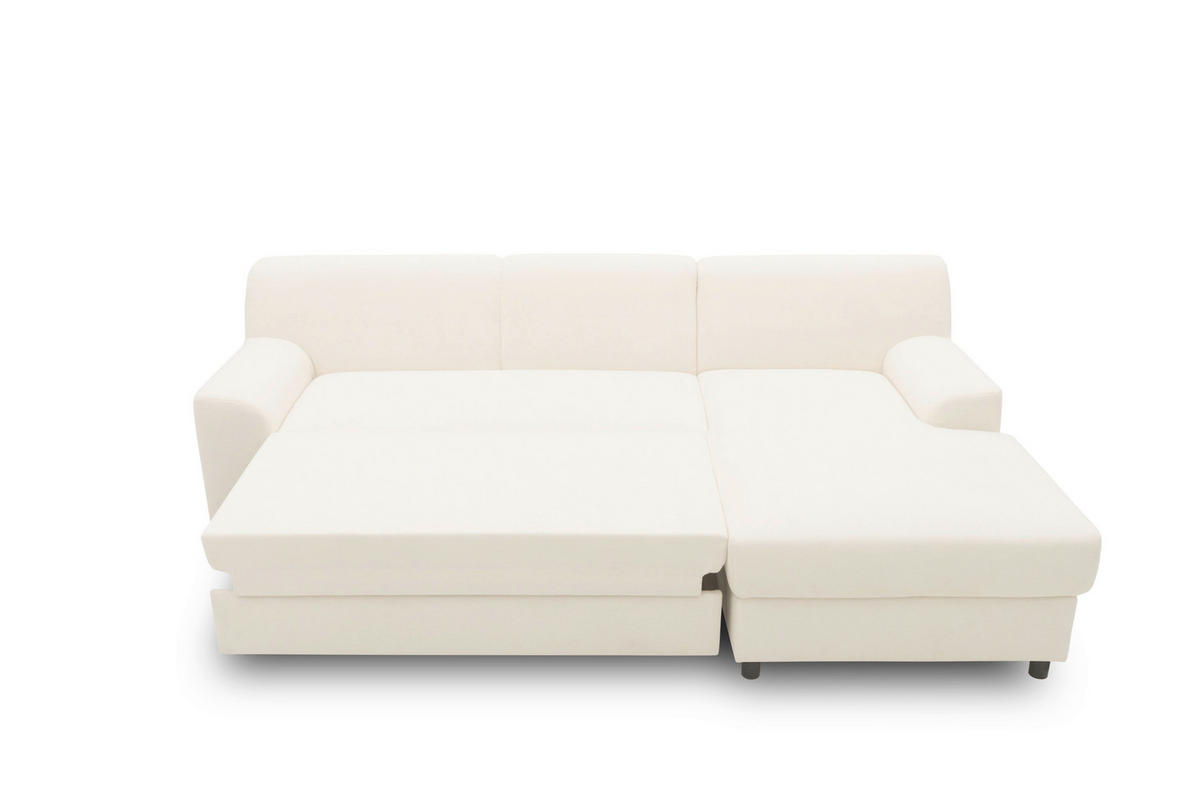 ECKSCHLAFSOFA  CAPRI 2 Creme Mikrofaser  - Creme/Schwarz, Basics, Kunststoff/Textil (241/146cm) - MID.YOU