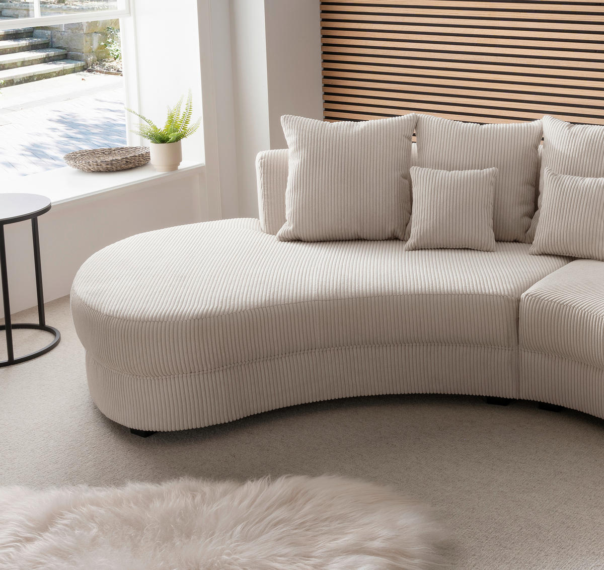 WOHNLANDSCHAFTOttomane rechts, organische Form  in Cord Beige  - Beige/Schwarz, Design, Kunststoff/Textil (160/300cm) - Livetastic