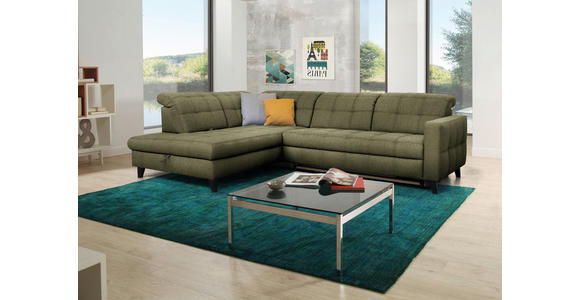 ECKSOFA in Webstoff Olivgrün 216/297 cm - Schwarz/Olivgrün, Design, Holz/Textil (216/297cm) - Xora