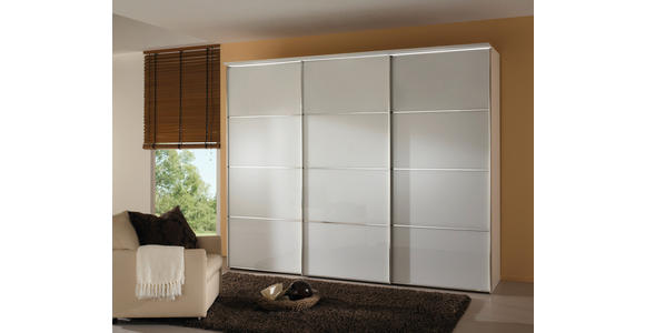 SCHWEBETÜRENSCHRANK 249/222/68 cm 3-türig Weiß - Chromfarben/Weiß, Design, Glas/Holzwerkstoff (249/222/68cm) - Moderano