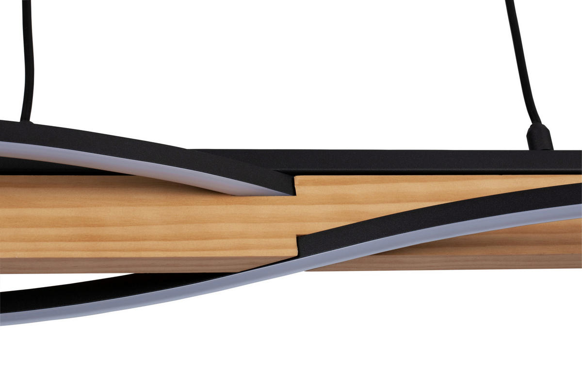 LED-HÄNGELEUCHTE Zhang 120/12,5/150 cm   - Schwarz/Kieferfarben, Design, Holz/Kunststoff (120/12,5/150cm) - Novel
