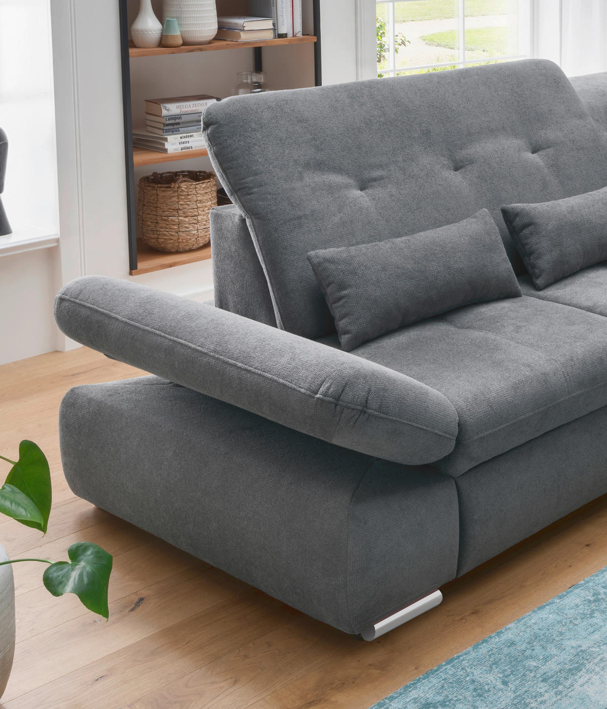 ECKSOFA in Chenille Dunkelgrau  - Chromfarben/Dunkelgrau, Modern, Textil/Metall (280/254cm) - Livetastic