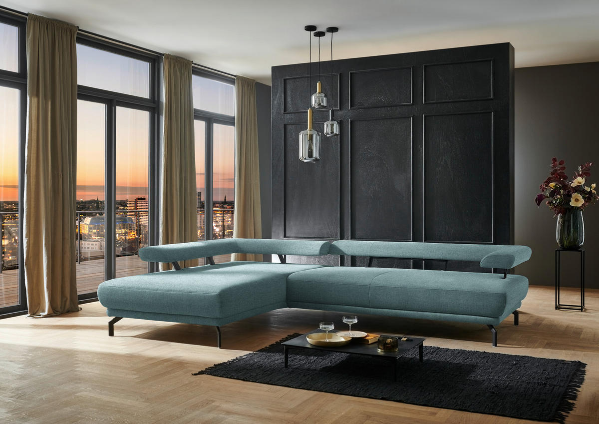 ECKSOFA Fino in Chenille Türkis  224/305 cm  - Türkis/Schwarz, Design, Textil/Metall (224/305cm) - Dieter Knoll