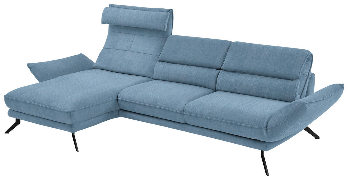 ECKSOFA in Velours Hellblau  - Schwarz/Hellblau, Design, Textil/Metall (153/283cm) - Valdera