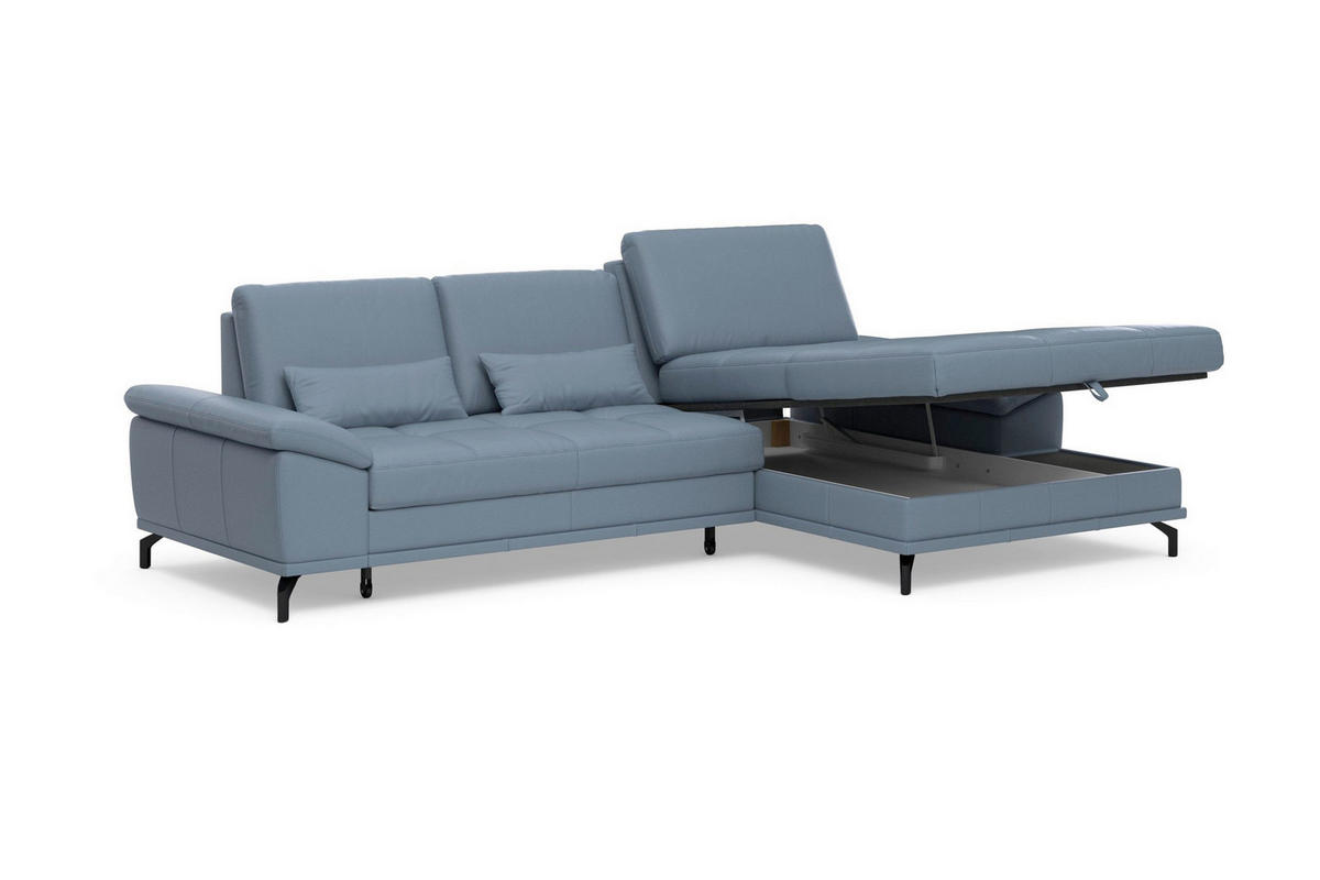 ROHOVÁ SEDAČKA, kůže, šedomodrá - šedomodrá/černá, Basics, kov/kůže (301/176cm) - Sit & More