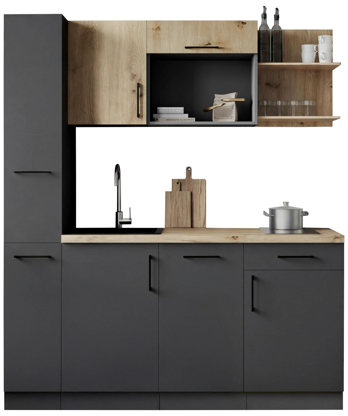 MODULKÖK 175 cm   i grå, ek Artisan  - grå/ek Artisan, Trend, metall/trämaterial (175cm) - Respekta