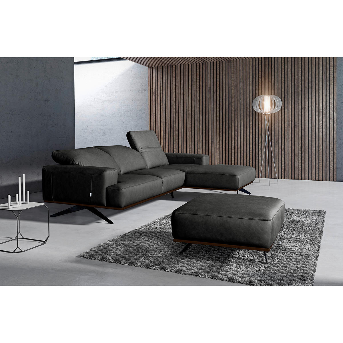 HOCKER Echtleder Schwarz  - Schwarz, Design, Leder/Metall (95/46/80cm) - Livetastic