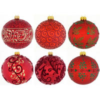 KARÁCSONYFAGÖMB - sötétvörös/zöld, Lifestyle, Üveg/fém (8cm) - X-Mas