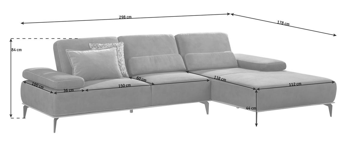 ECKSOFA Mikrofaser Dunkelgrau  - Dunkelgrau/Beige, Natur, Textil/Metall (298/176cm) - Valnatura