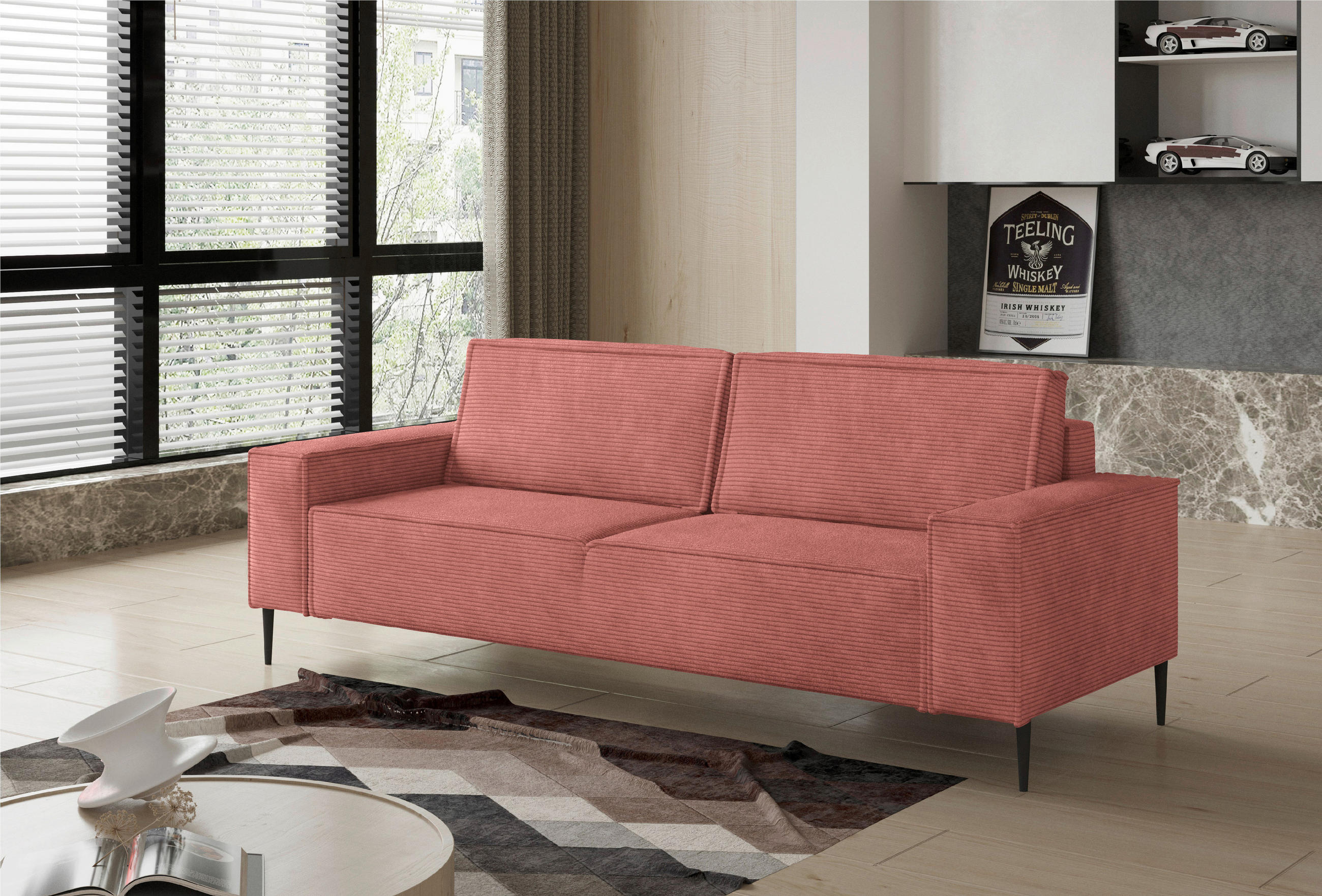 BÄDDSOFFA i vävt tyg rosa  - svart/rosa, Design, metall/textil (240/89/103cm) - MID.YOU