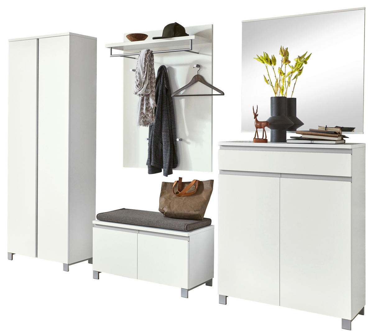 GARDEROBE 6-teilig  in 260/193/40 cm  - Silberfarben/Weiß, Design, Holzwerkstoff/Metall (260/193/40cm)