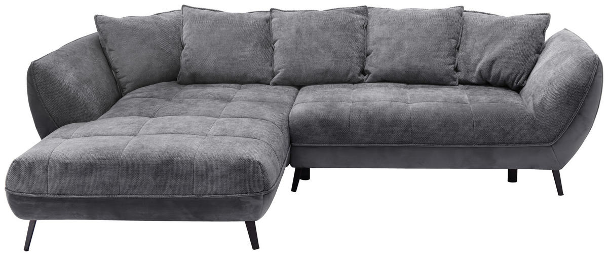 ECKSOFA MIDWAY Graphitfarben, Grau Struktur  - Graphitfarben/Schwarz, Design, Textil/Metall (187/282cm) - Livetastic