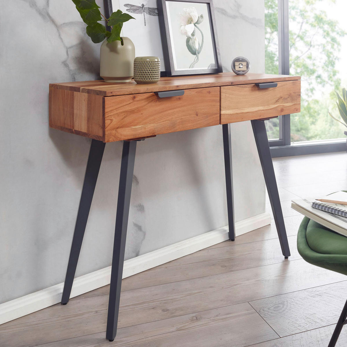 KONSOLENTISCH in Holz 36/90/78 cm    - Grau/Akaziefarben, MODERN, Holz/Metall (36/90/78cm) - MID.YOU