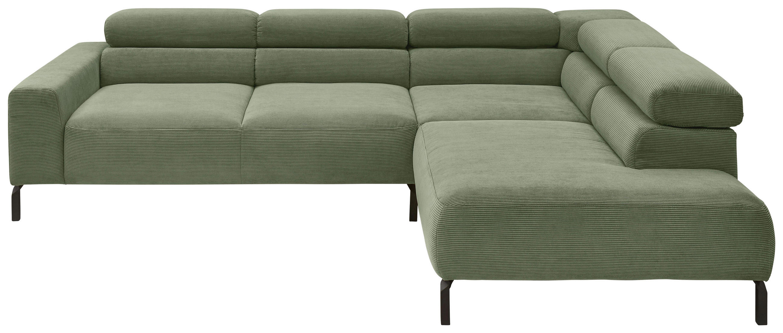 ECKSOFA in Feincord Olivgrün  - Schwarz/Olivgrün, Design, Textil/Metall (273/219cm) - Pure Home Comfort