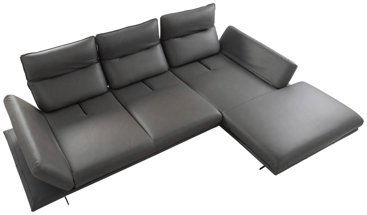 ECKSOFA  in Echtleder Dunkelgrau  291/180 cm  - Dunkelgrau/Schwarz, Design, Leder/Metall (291/180cm) - Celina Home
