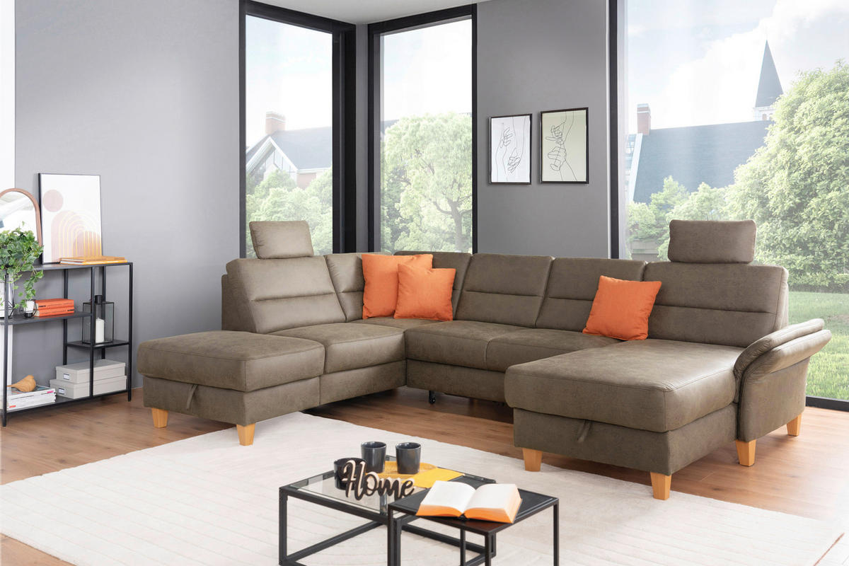 SEDACÍ SOUPRAVA, textil,  - tmavě hnědá/barvy dubu, Basics, dřevo/textil (213/303/162cm) - Cantus