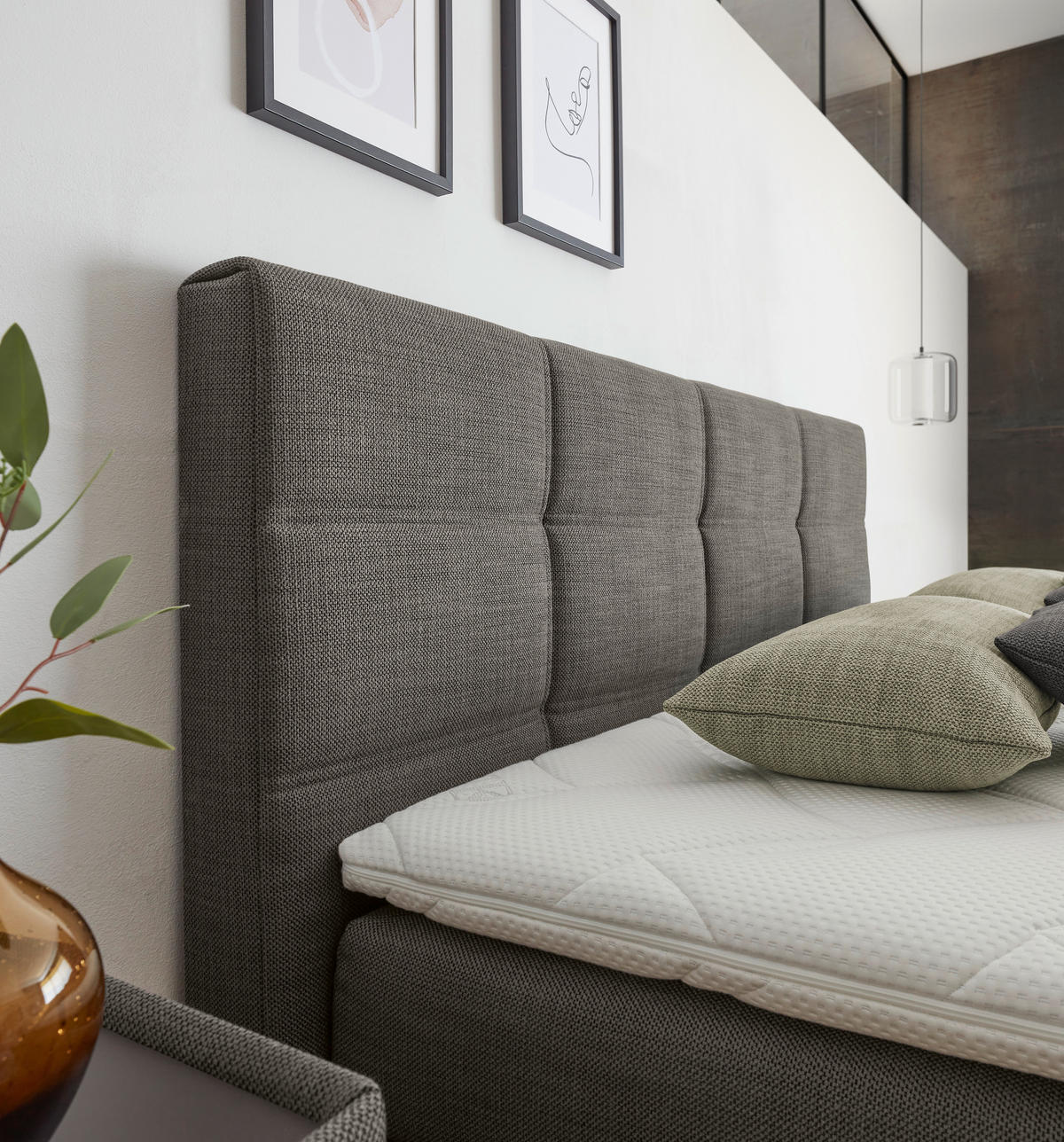 BOXSPRINGBETT 180/200 cm,  in Braun, Topper, Matratzen, unterschiedliche Matratzenhärtegrade je Bettseite, H2 + H3 = mittel + fest  - Schwarz/Braun, Design, Kunststoff/Textil (180/200cm) - Dieter Knoll