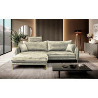 ECKSOFA Creme Velours Bettkasten  - Goldfarben/Creme, Design, Textil/Metall (196/264cm) - P & B