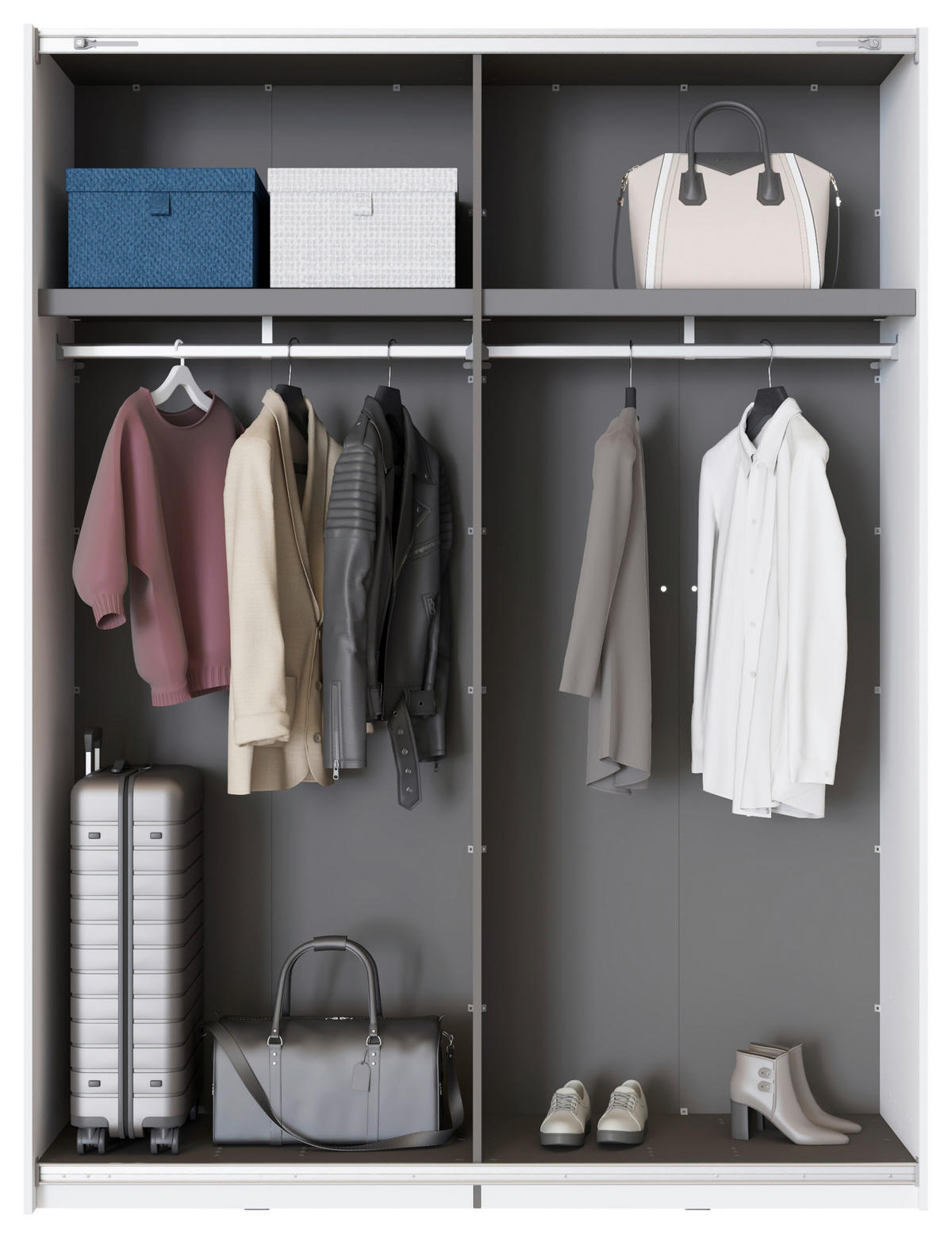 SKRIŇA S POS. DVER. – HOR.VED, biela, 145,5/217,5/61 cm - čierna/biela, Basics, kov/kompozitné drevo (145,5/217,5/61cm) - Xora