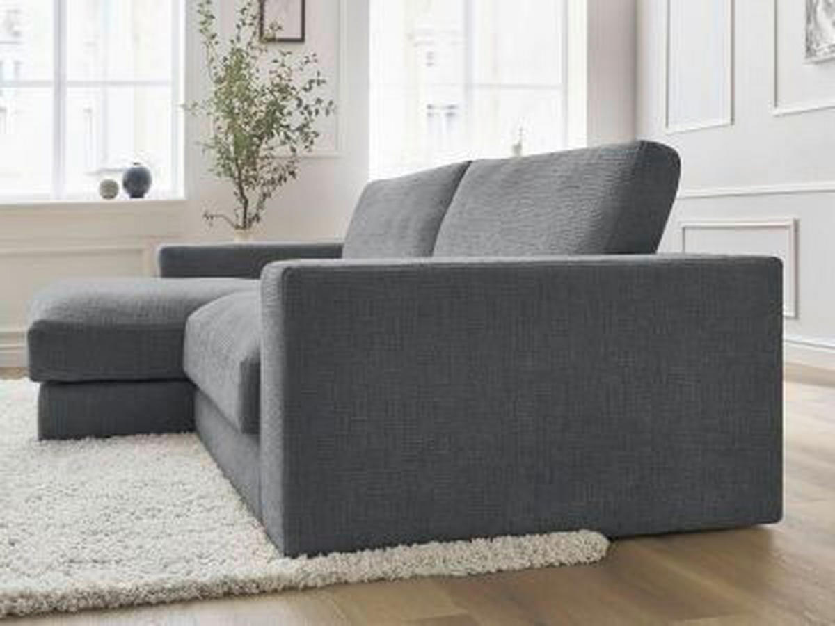 ECKSOFA Ottomane links  LEONARD  Dunkelgrau Struktur  - Dunkelgrau/Schwarz, MODERN, Kunststoff/Textil (159/274cm)