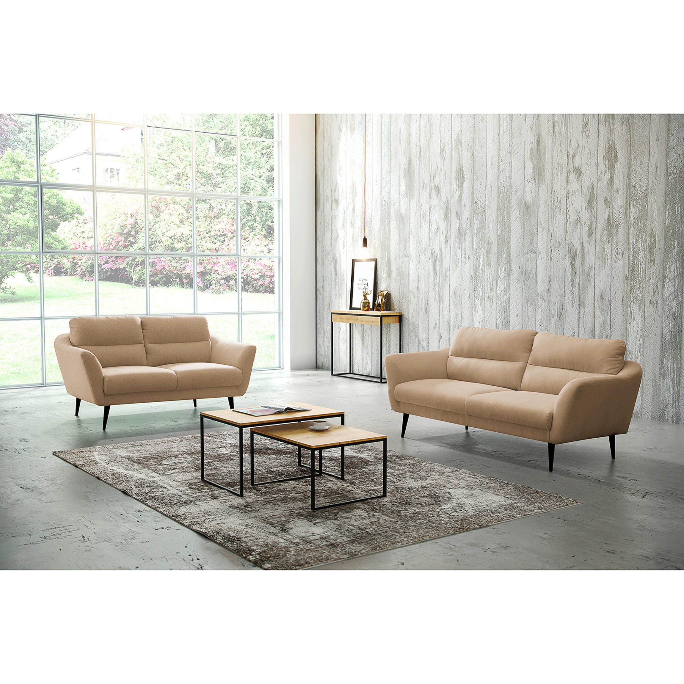 2-SITZER-SOFA in Webstoff Beige  - Beige/Schwarz, Design, Holz/Textil (158/87/88cm) - Livetastic