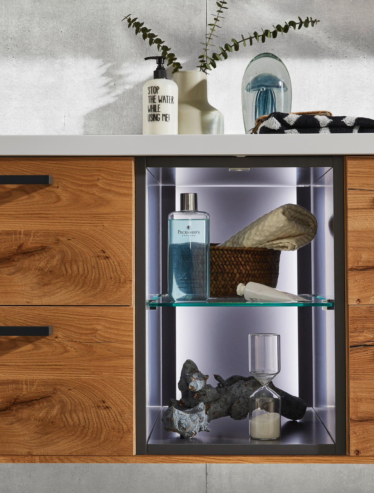 BADEZIMMER  in 155 cm  - Eichefarben/Anthrazit, Basics, Glas/Holz (155cm) - Dieter Knoll