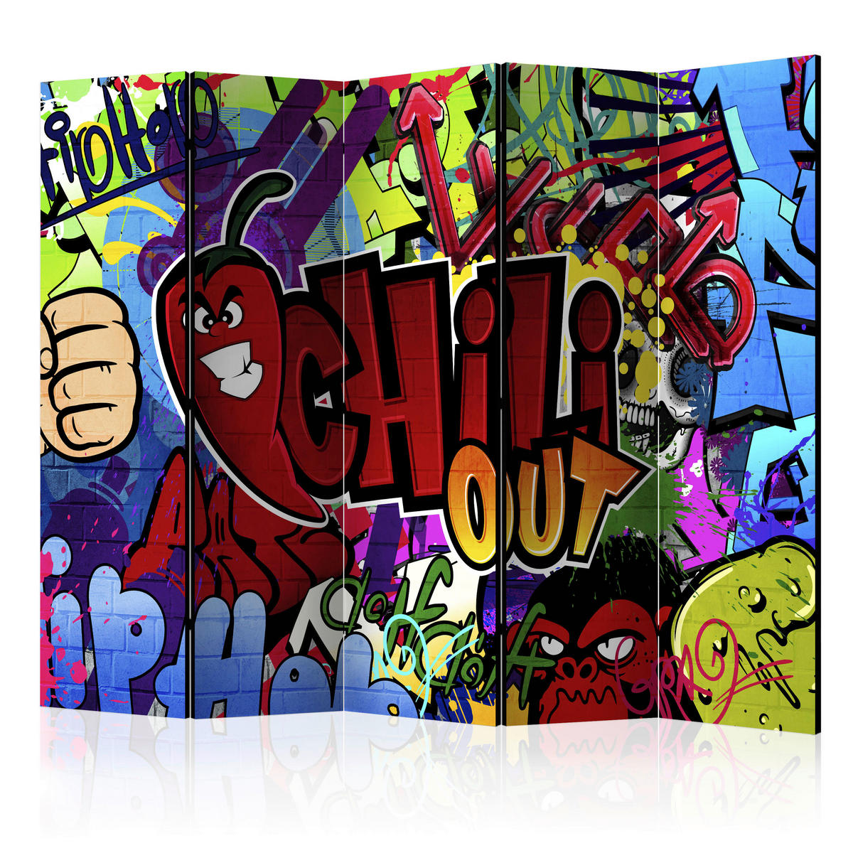 PARAVENT mit 5  Flügel - Dunkelrosa/Multicolor, Basics, Holz/Textil (225/172/3cm) - artgeist