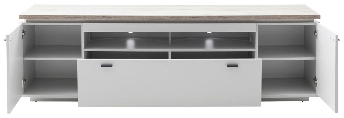 LOWBOARD Grau, Eichefarben   - Eichefarben/Anthrazit, Design, Holzwerkstoff/Metall (210/65/50cm) - Stylife