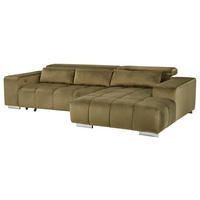 ECKSOFA Olivgrün Velours Kopfteilverstellung  - Silberfarben/Olivgrün, KONVENTIONELL, Textil/Metall (307/186cm) - Livetastic