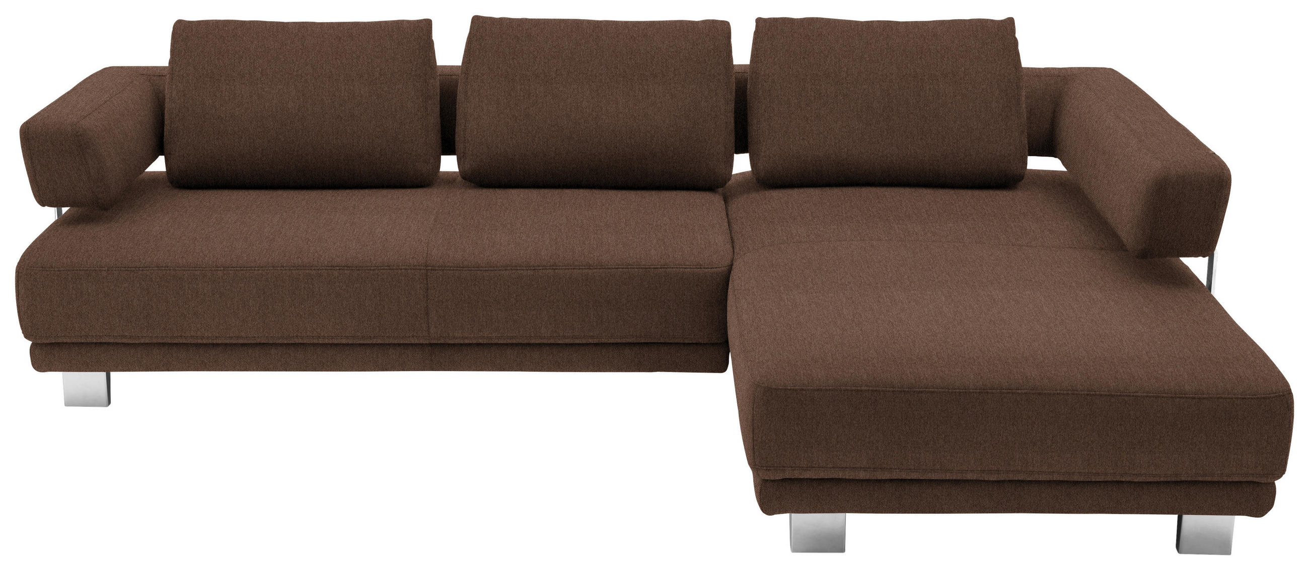 ECKSOFA Braun Chenille  - Chromfarben/Braun, Natur, Textil/Metall (297/214cm) - Valdera