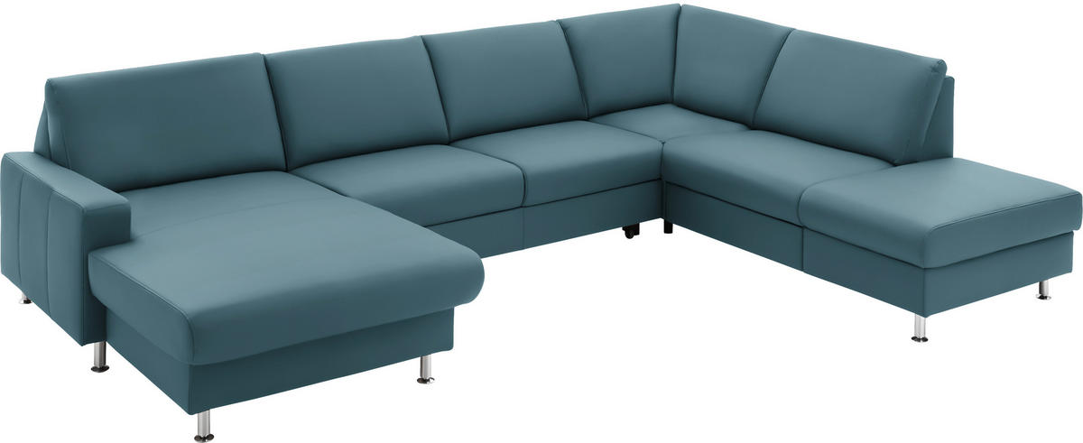 WOHNLANDSCHAFT in Echtleder Blau  - Blau/Alufarben, Design, Leder/Metall (165/339/233cm) - Beldomo Premium