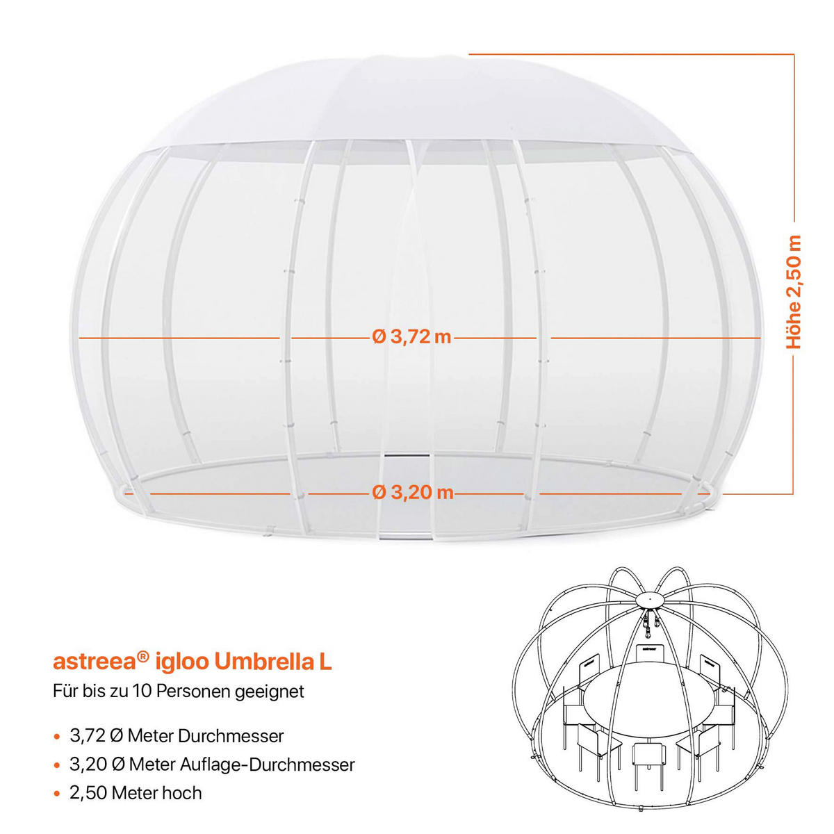 PAVILLON 372/250/372 cm Aluminium  - Silberfarben/Weiß, Basics, Textil/Metall (372/250/372cm)