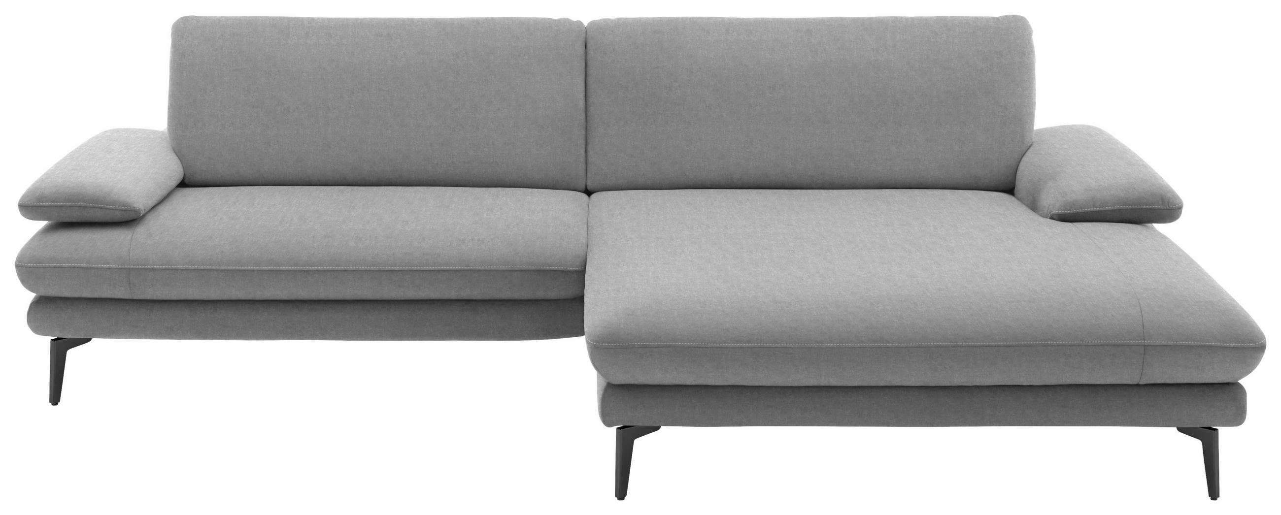 ECKSOFA in Velours Hellgrau  - Hellgrau/Schwarz, Design, Textil/Metall (284/184cm) - Dieter Knoll