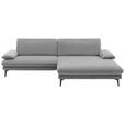 ECKSOFA  in Velours Hellgrau Rücken echt  284/184 cm  - Hellgrau/Schwarz, Design, Textil/Metall (284/184cm) - Dieter Knoll